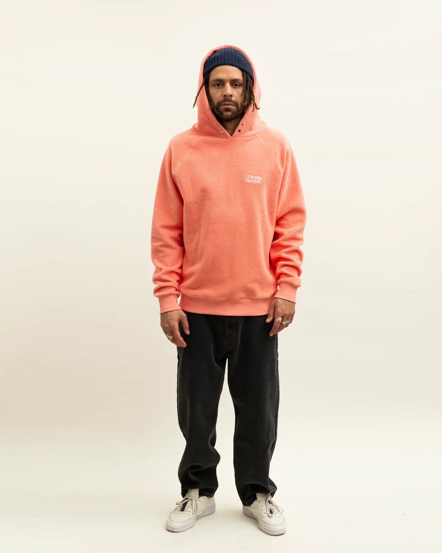 Chrystie NYC Reversed Fleece Hoodie Coral