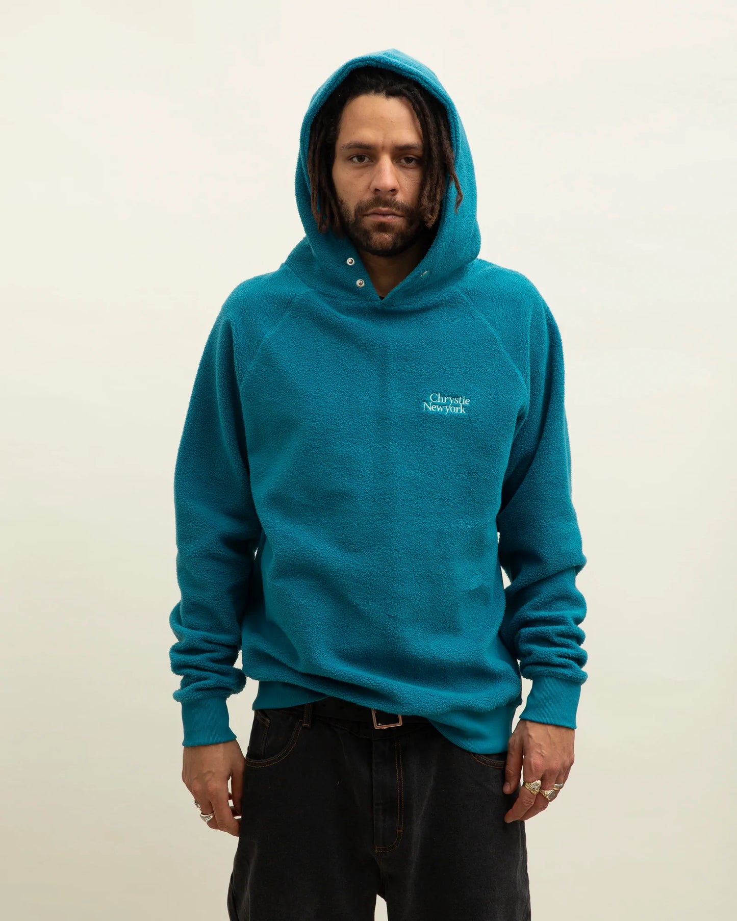 Chrystie NYC Reversed Fleece Hoodie Turquoise
