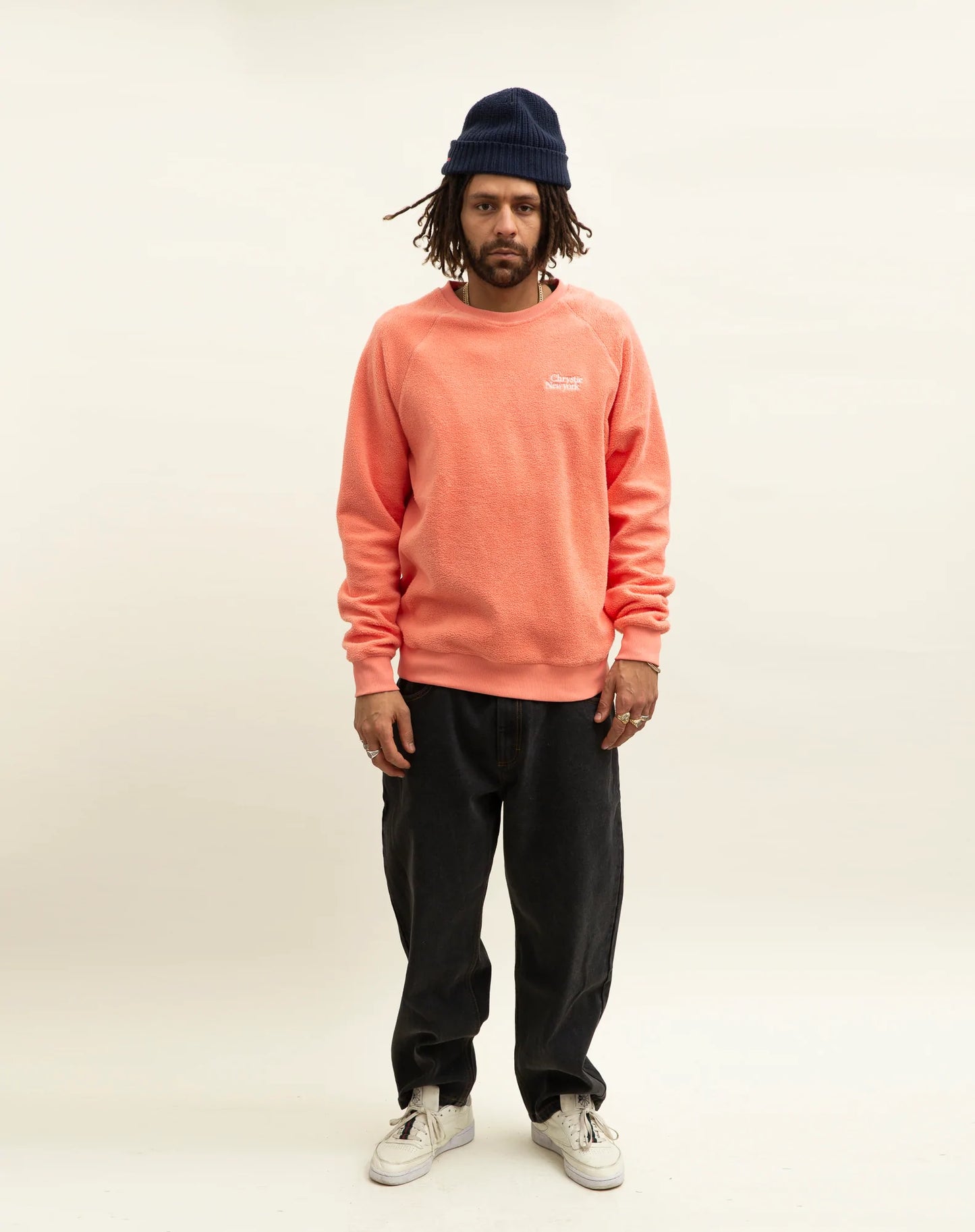 Chrystie NYC PRM Reverse Fleece Classic Logo Crewneck Coral