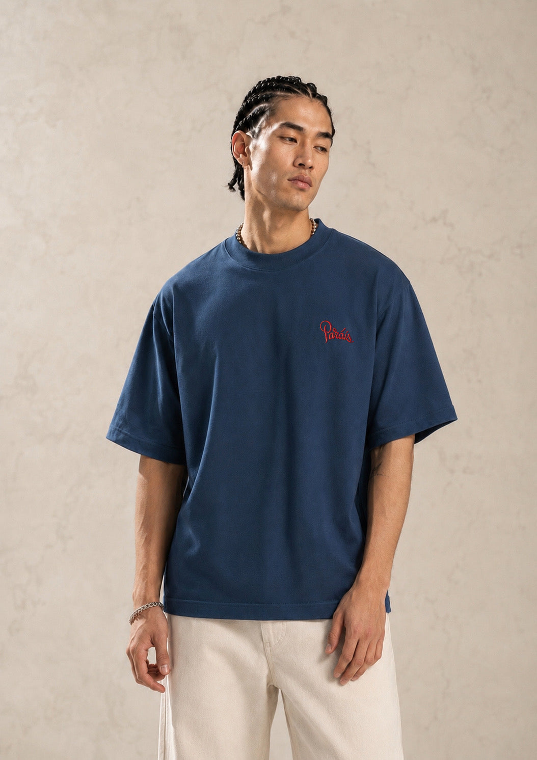 Paráis Logo Embroidered Boxy T-shirt Deep Navy Blue